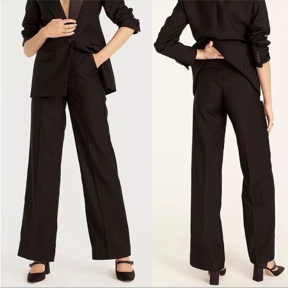 J. Crew Full-Length Wide-Leg Black Tuxedo Pant in Italian Wool NWT $198 Size 16 - Picture 1 of 13
